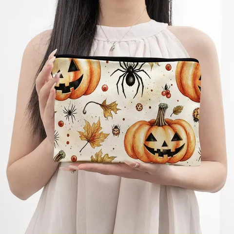 Halloween Thanksgiving Canvas Cosmetische Tas Draagbare Toiletorganizer Multifunctionele Rits Make-up Etui Opslagtas