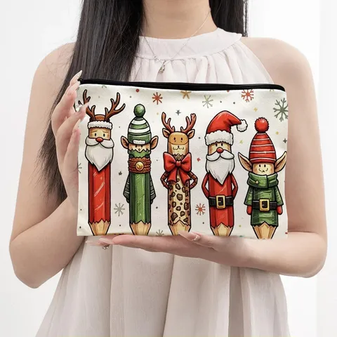 Kerst Canvas Cosmeticatas Rits Waszak Draagbare Make-up Etui Reizen Toiletartikelen Opslag Tas Feestelijk Cadeau