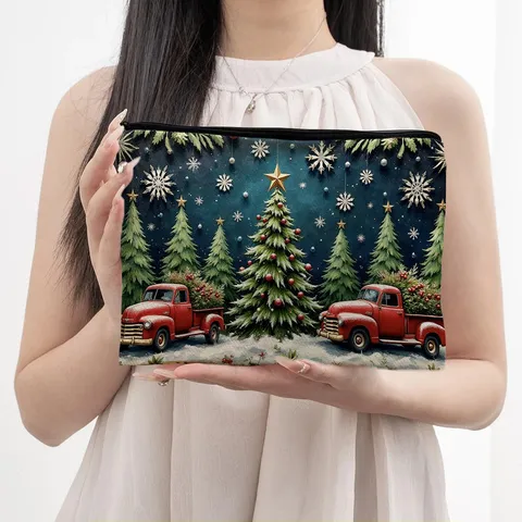 Kerst Canvas Cosmeticatas Rits Waszak Draagbare Make-up Etui Reizen Toiletartikelen Opslag Tas Feestelijk Cadeau