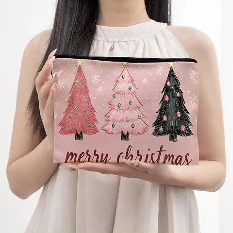 Trousse de Maquillage en Toile Imprimée à Thème de Vacances Pochette de Toilette de Voyage Portable Mignonne Trousse pour Femme