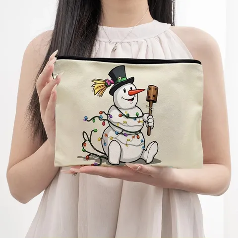 Trousse de Maquillage en Toile Imprimée à Thème de Vacances Pochette de Toilette de Voyage Portable Mignonne Trousse pour Femme
