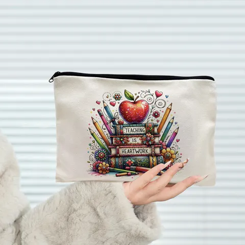 Canvas Teacher Appreciation Makeup Bag Graduation Season Student Gift Portable Stationery Zipper Pouch Toiletry Bag For Women Teacher
