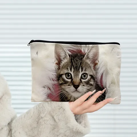 Large Capacity Canvas Makeup Bag Double Sided Print Black Cat Butterfly African Woman Art Portable Cosmetic Storage Pouch Travel Organizer For Women