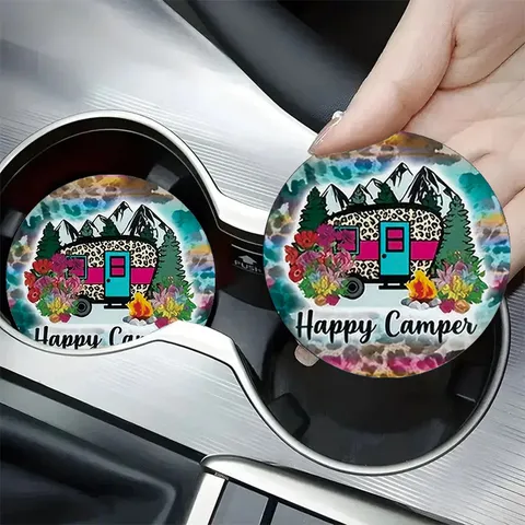 Universal Round Silicone Car Cup Coaster Anti-Slip Heat Resistant Yin Yang Dragon Floral Paisley Gnome Pattern Drinks Mat For Car Decor