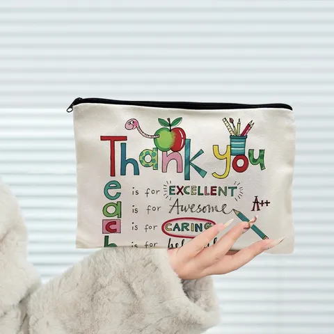 Canvas Teacher Appreciation Makeup Bag Graduation Season Student Gift Portable Stationery Zipper Pouch Toiletry Bag For Women Teacher