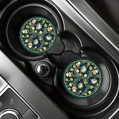 Dessous de Verre de Voiture en Silicone Floral Vintage Rond Antidérapant Isolation Thermique Dessous de Verre à Café Thé Accessoire Intérieur de Voiture Style Tableau de Bord