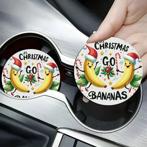 Christmas Silicone Car Cup Holder Coaster Non-Slip Heat Insulated Round Mat Cartoon Pattern Auto Interior Accessories Decorative Drink Coaster