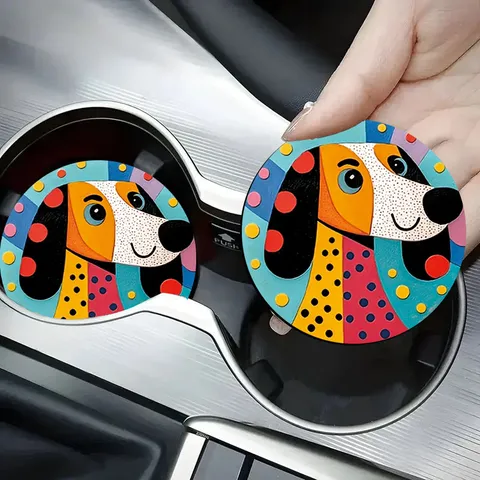 Silicone Car Cup Holder Coasters Non-Slip Heat Insulated Animal Patterns Printed Car Interior Accessories Protective Mats