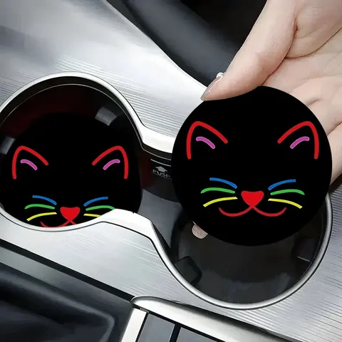Silicone Car Cup Holder Coasters Non-Slip Heat Insulated Animal Patterns Printed Car Interior Accessories Protective Mats