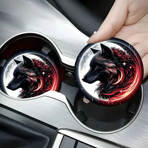 Retro Mandala Wolf Pattern Silicone Car Coasters Anti-Slip Heat Insulated Cup Mats For Car Interior Cup Holder Universal Coffee Coasters