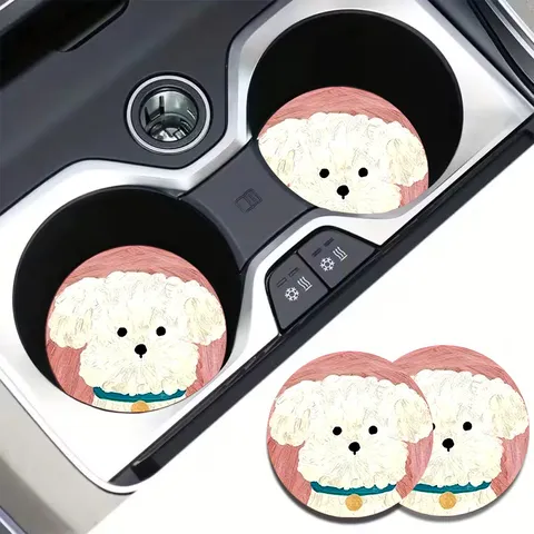 Sottobicchiere per Auto Tondo in Silicone Antiscivolo Termoisolante Tappetino per Tazza da Caffè Simpatico Cartone Animato Cane Riccio Floreale Smiley per Auto Casa Ufficio