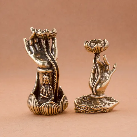 Quemador de Incienso de Reflujo Latón Mano de Guanyin Estatua de Buda Zen Adorno Decoración Hogar Oficina Bronce