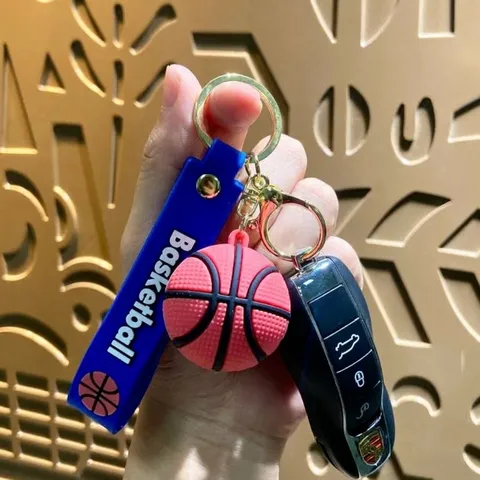 Creative Sporty Ball Series Keychain PVC Cartoon Soccer Basketball Rugby Volleyball Tennis Pendant Bag Charm Car Key Ring Gift