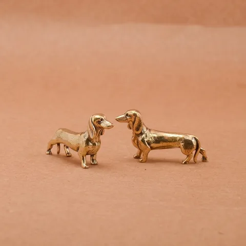 Solid Brass Dachshund Dog Ornament Miniature Vintage Metal Animal Hound Figurine Living Room Desktop Decor Crafts Sculpture Ornament
