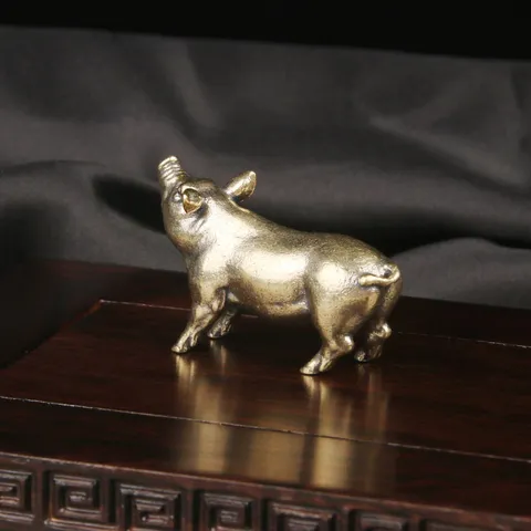 Antico Ottone Zodiaco Maiale Ornamento Fortuna Maiale Figurina Miniatura Scultura Tradizionale Animale Statua Tè Pet Casa Decor