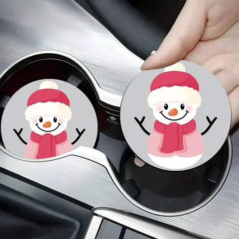 Cute Cartoon Snowman Silicone Car Coaster Anti-Slip Heat Resistant Cup Holder Mat Universal Interior Decoration Accessories