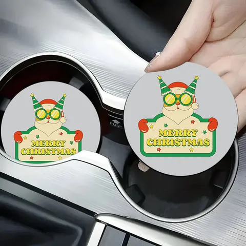 Cartoon Printed Silicone Car Coaster Christmas Snowman Santa Claus Anti-Slip Cup Holder Mat Vehicle Interior Accessories