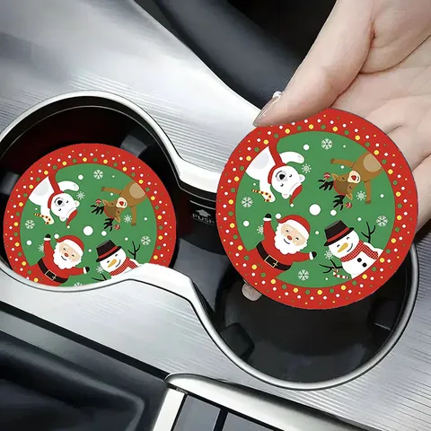 Sottobicchiere Rotondo in Silicone Natalizio Tovaglietta Festiva per Tazza da Auto Motivo Babbo Natale a Cartoni Animati Decorazione Cucina Casa
