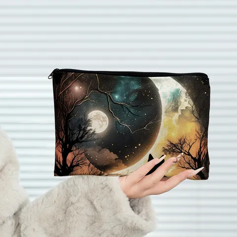 Grote Capaciteit Canvas Make-up Tas Donker Gothisch Halloween Reizen Toiletzak Draagbare Rits Cosmetische Opslag Tas Handtas