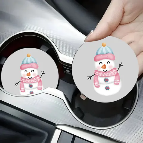 Christmas Snowman Silicone Car Cup Holder Coaster Non-Slip Waterproof Car Interior Accessories Holiday Decoration