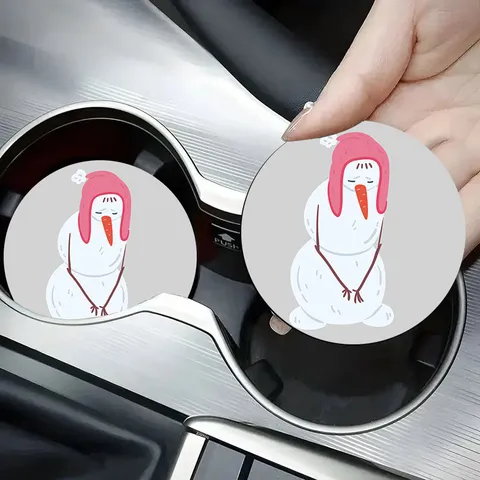 Universal Round Non-Slip Silicone Car Coaster Cartoon Printed Interior Cup Holder Mat Anti-Dust Protective Pad For Auto