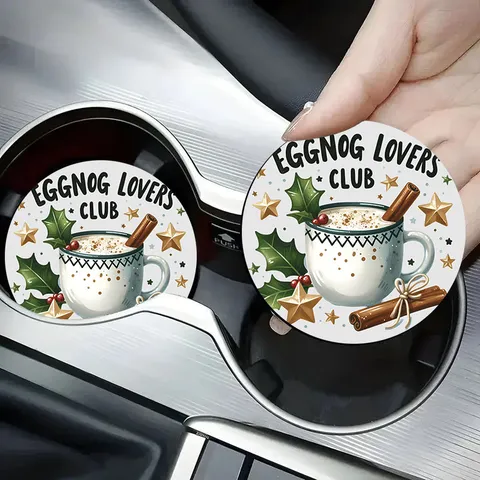 Round Silicone Christmas Car Coaster Holiday Cup Holder Mat Heat Resistant Non Slip Festive Table Pad Wreath Design