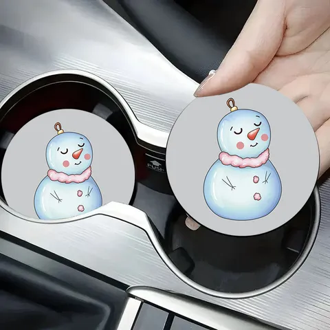 Cartoon Printed Silicone Car Coaster Christmas Snowman Santa Claus Anti-Slip Cup Holder Mat Vehicle Interior Accessories