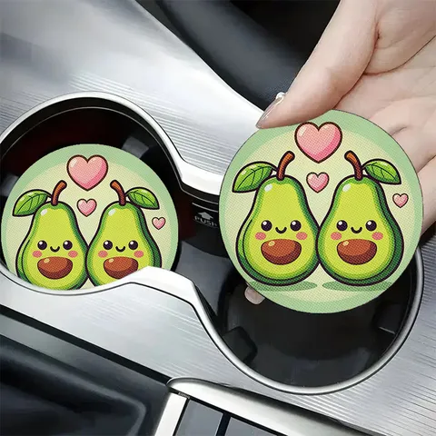 Round Silicone Car Coasters Cute Dog Avocado Pigeon Pickleball Patterns Anti-Slip Heat Resistant Coffee Cup Mats For Home Office