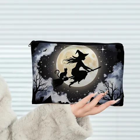 Grote Capaciteit Canvas Make-up Tas Donker Gothisch Halloween Reizen Toiletzak Draagbare Rits Cosmetische Opslag Tas Handtas