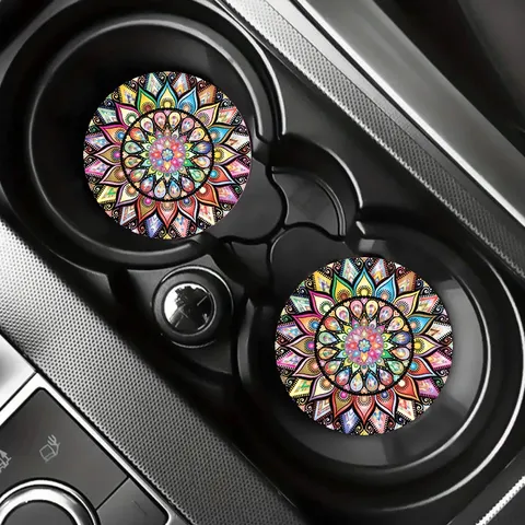 Sottobicchiere per Auto in Silicone Rotondo Antiscivolo Tappetino per Portabicchieri Motivo Mandala Fiocco Carino Accessori per Interni Auto