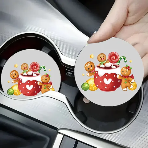 Sottobicchiere per Portabicchieri Auto in Silicone Antiscivolo Impermeabile Stampa Festiva di Natale Tappetino per Tazza