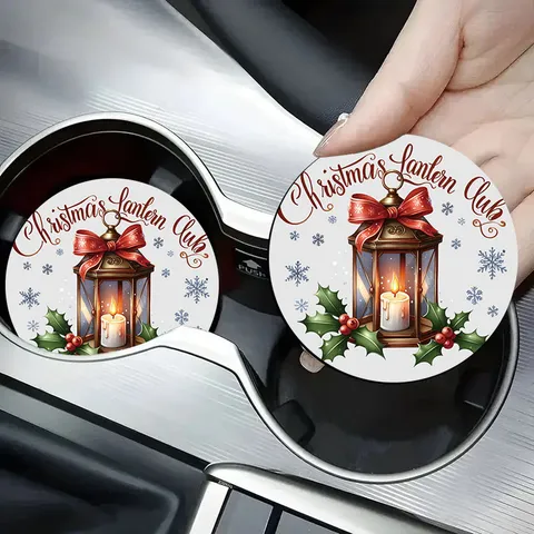 Sous-verres de Voiture de Noël Ronds en Silicone Tapis de Coupe Absorbant Lanterne Lait de Poule Cloches Décor de Voiture
