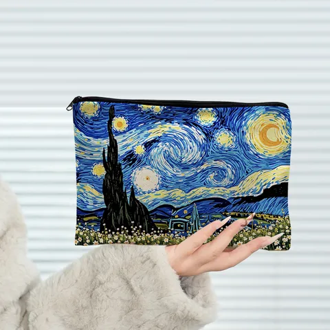 Canvas Makeup Bag Travel Cosmetic Zipper Pouch Large Capacity Pencil Coin Purse Art Print Storage Bag