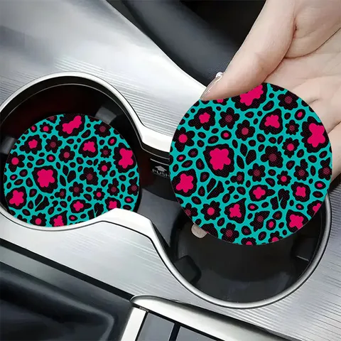 Silicone Car Coaster Non-Slip Absorbent Round Cup Holder Mat Heart Leopard Dragon Claw Coffee Butterfly Pattern Auto Interior Accessories
