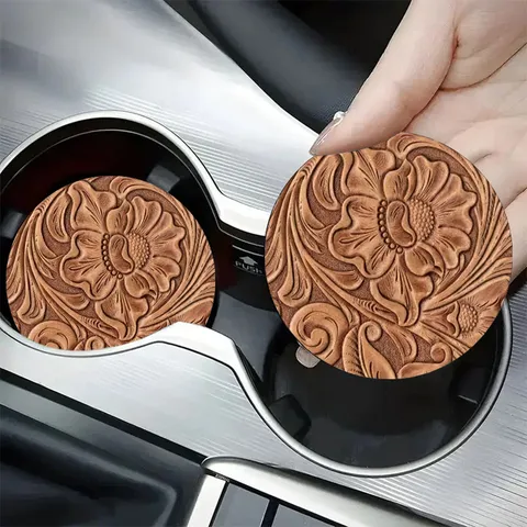 Non-Slip Silicone Car Cup Holder Coasters Universal Car Interior Accessories Heat Insulated Absorbent Mat With Sunflower Elephant Evil Eye Pattern For Automotive Decor
