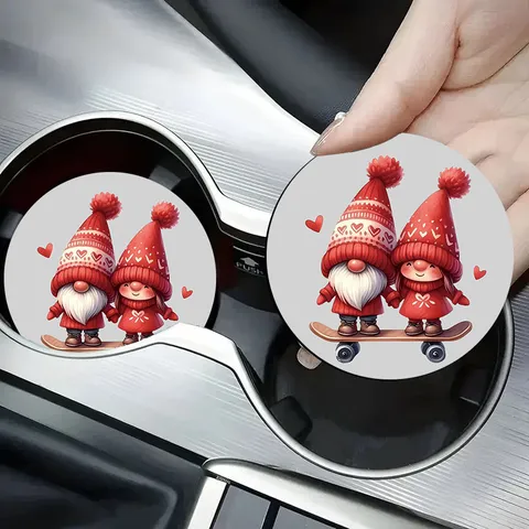 Christmas Silicone Coaster Car Cup Holder Mat Santa Claus Gnome Holiday Table Decor Non-Slip Heat-Resistant Coffee Mat