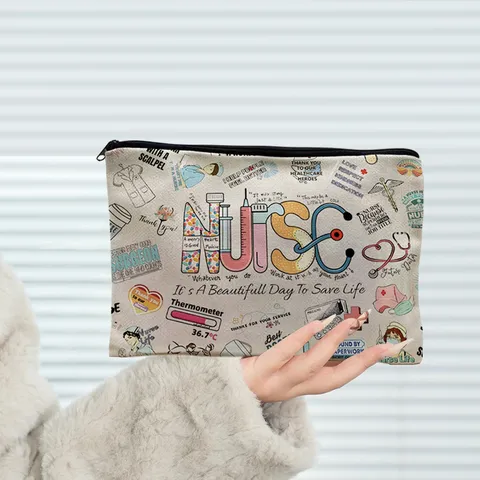 Draagbare Canvas Kosmetische Tas Verpleegster Thema Make-up Pouch Rits Toiletartikelen Organizer Schattige Schrijfwaren Opbergtas Voor Vrouwen