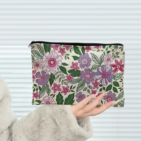 Draagbare Canvas Make-up Tas Reizen Toiletzelzak Rits Cosmetische Tas Botanische Kunst Print Opbergtas Voor Vrouwen