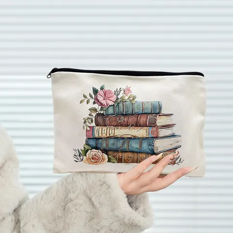 Vintage Canvas Rits Portemonnee Draagbare Make-up Tas Leuke Geprinte Opbergtas Multifunctionele Reizen Organizer Tas