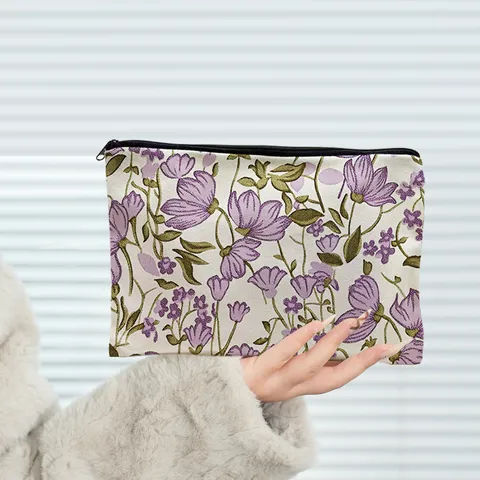 Draagbare Canvas Make-up Tas Reizen Toiletzelzak Rits Cosmetische Tas Botanische Kunst Print Opbergtas Voor Vrouwen