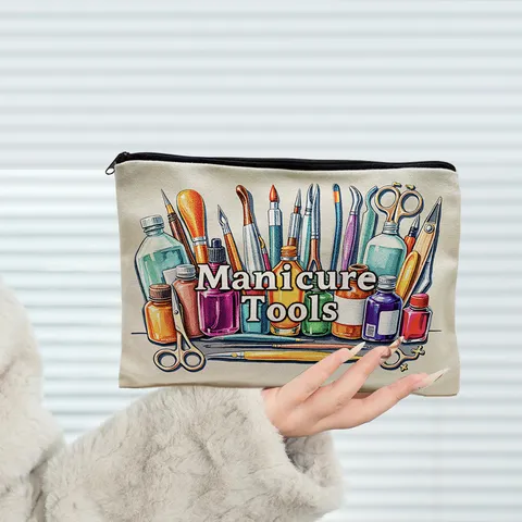 Canvas Make-up Tas Grote Capaciteit Reis Toilettas Rits Etui Draagbaar Schattig Bedrukt Etui Voor Dagelijkse Opslag