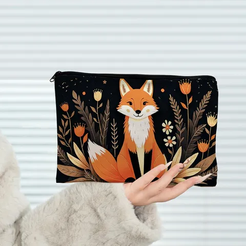 Custom Printed Canvas Cosmetic Bag Mom Daisy Fox Plaid Pattern Makeup Pouch Zip Coin Purse Travel Storage Organizer Case For Women