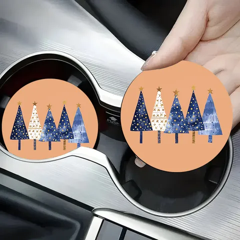 Posavasos para Coche Árbol de Navidad Silicona Antideslizante Absorbente Alfombrilla de Bebida Cielo Estrellado Impresión Acuarela Posavasos de Mesa Decoración Coche