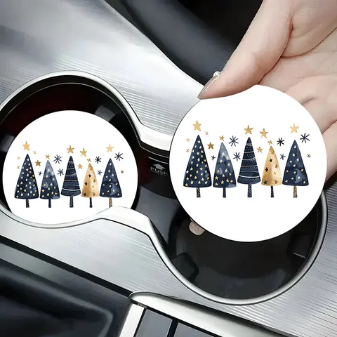 Posavasos para Coche Árbol de Navidad Silicona Antideslizante Absorbente Alfombrilla de Bebida Cielo Estrellado Impresión Acuarela Posavasos de Mesa Decoración Coche