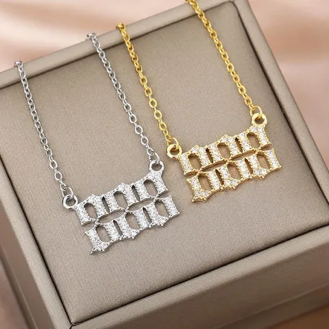 Angel Number Necklace Gothic Numbers Rhinestone Inlaid Brass Pendant Necklace Gold Silver Plated Fashion Neck Jewelry For Women Girl Gift
