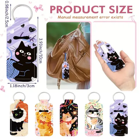Silicone Lipstick Holder Keychain For Women Cute Cat Pattern Neoprene Lip Balm Sleeve Bag Charm Decorative Accessory