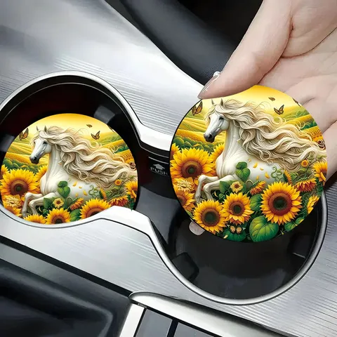 Saugfähiger Silikon Auto-Untersetzer Für Getränkehalter Rutschfeste Stoßfeste Schutzmatte Blumen Tierdruck Auto Innendekoration Zubehör