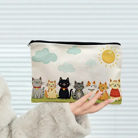 Canvas Digital Print Makeup Bag Cute Cartoon Animal Pattern Women Portable Toiletry Bag Travel Cosmetic Organizer Pouch Zipper Clutch