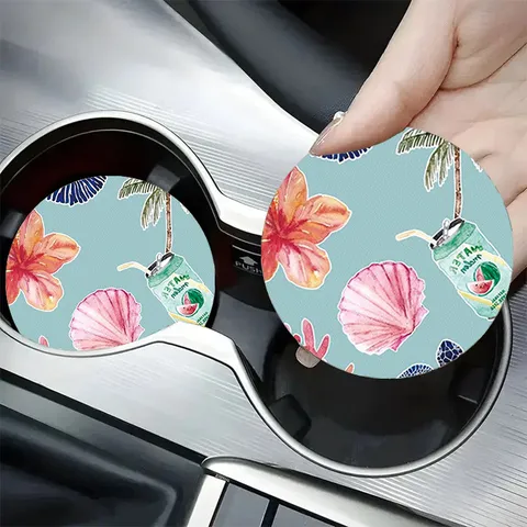 Watercolor Animal Pattern Silicone Car Coaster Non-Slip Absorbent Beverage Mat For Car Cup Holder Home Coffee Cup Decoration