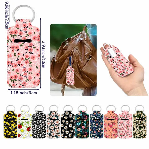 Floral Lip Balm Holder Keychain Portable Polyester Lipstick Sleeve Bag Keyring Protector Accessory For Women Girls Travel Gift
